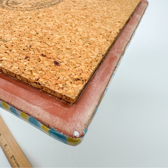 Mackenzie Childs Pottery Aurora Pattern Square Tile Trivet Cork Vintage - Picture 11 of 11